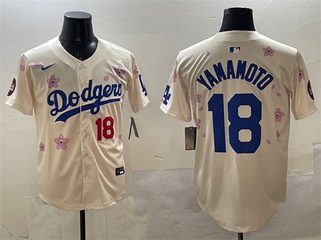 Men's Cream Los Angeles Dodgers #18 Yoshinobu Yamamoto 2025 Tokyo Series Limited Stitched Baseball Jersey